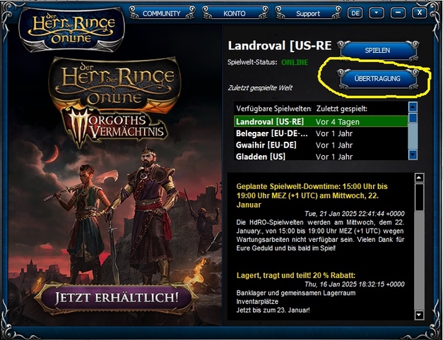 Herr der Ringe Online - Transfer