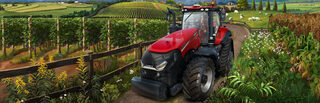 Farming Simulator 22 – offizielles Steam-Key-Art mit Landmaschinen auf einem Feld.