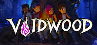 Voidwood – Steam-Key-Art mit vier Kindern im verfluchten Wald.