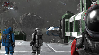 Space Engineers mit einem großen Raumschiff im Weltraum