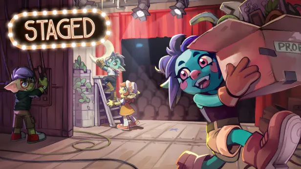 Staged-Key-Art mit Goblins beim Aufbau einer Theaterkulisse
