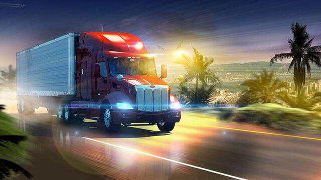 American Truck Simulator mit US-Truck auf einer Fernstraße