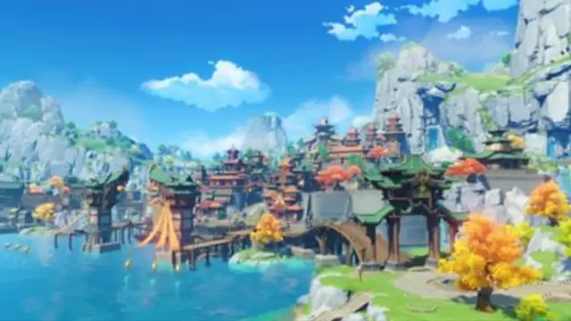 Genshin Impact – Spielfigur in einer offenen Landschaft von Teyvat