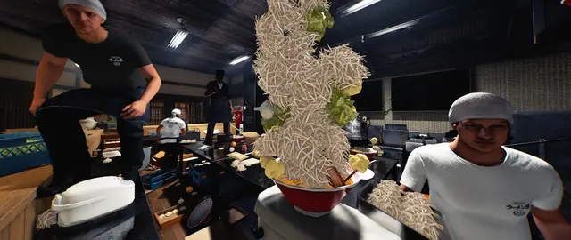 Mehrere Spieler arbeiten gemeinsam in der Küche von Japanese Ramen Simulator