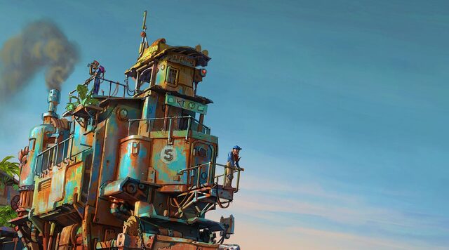 Railborn – offizielle Spielgrafik mit Zug in der Survival-Welt