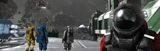 Space Engineers – offizielles Steam-Key-Art mit Raumfahrzeug und Astronaut.