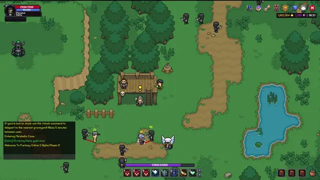 Fantasy Online 2 – Pixel-Art-Waldszene mit Spielfiguren aus dem MMORPG